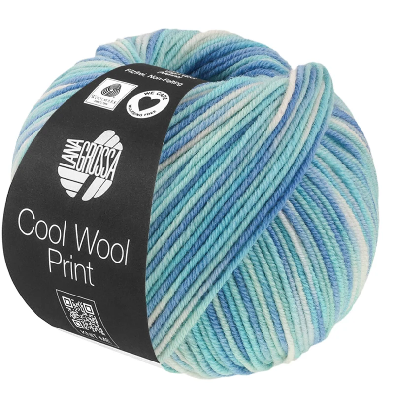 Lana Grossa Cool Wool Print 844 Turquesa/Azul claro/Azul azur/Blanco roto