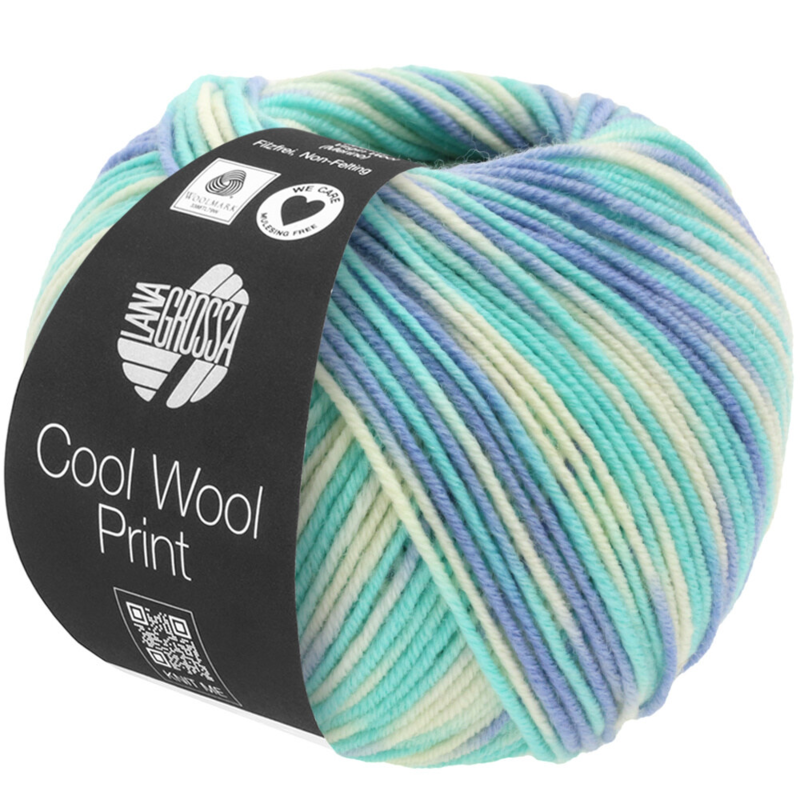 Lana Grossa Cool Wool Print 728 Azul cielo/Turquesa claro/Ecru