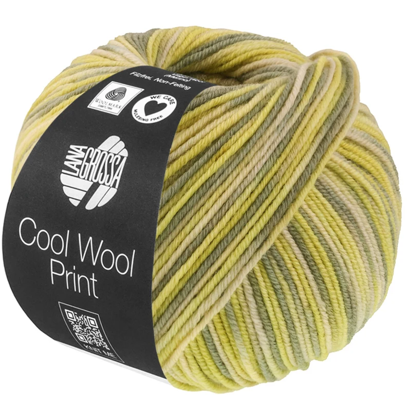 Lana Grossa Cool Wool Print 843 Beige verdoso/Lima/Verde grisáceo/Verde reseda