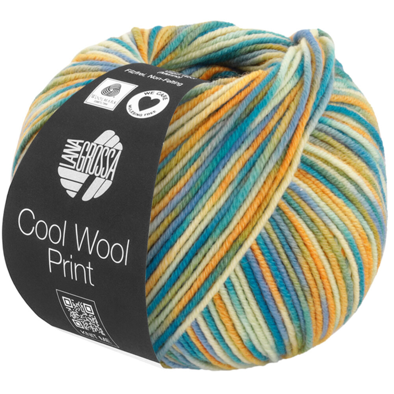 Lana Grossa Cool Wool Print 835 Vainilla/Amarillo huevo/Oliva/Azul cielo/Verde petróleo/Azul petróleo