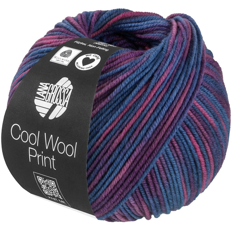 Lana Grossa Cool Wool Print 837 Azul paloma/Ciruela/Violeta rojizo