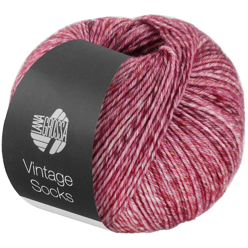 Lana Grossa Vintage Socks 1009 Rosa viejo/rojo geranio/burdeos jaspeado