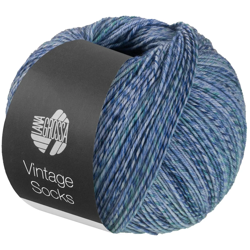 Lana Grossa Vintage Socks 1017 Gris claro/vaquero/azul violáceo/gris verdoso jaspeado