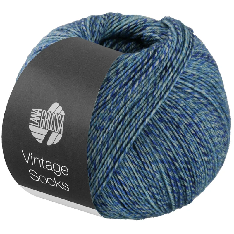 Lana Grossa Vintage Socks 1014 Marino/turquesa/gris/azul medianoche jaspeado