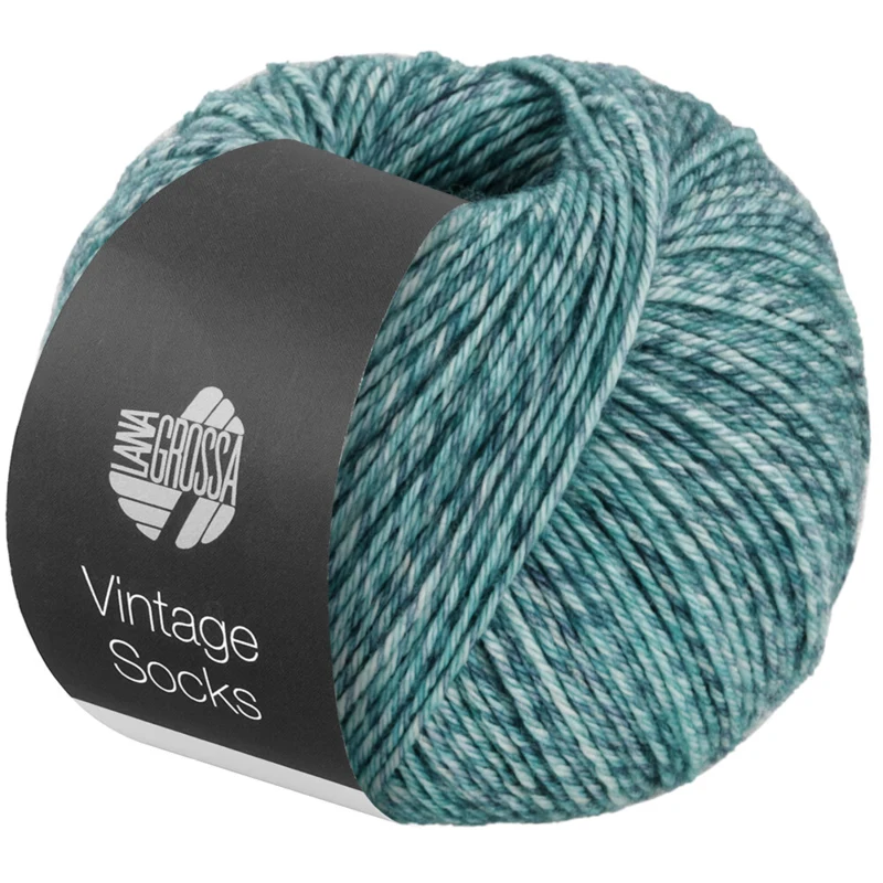 Lana Grossa Vintage Socks 1003 Menta/gris azul/vaqueros/petróleo jaspeado