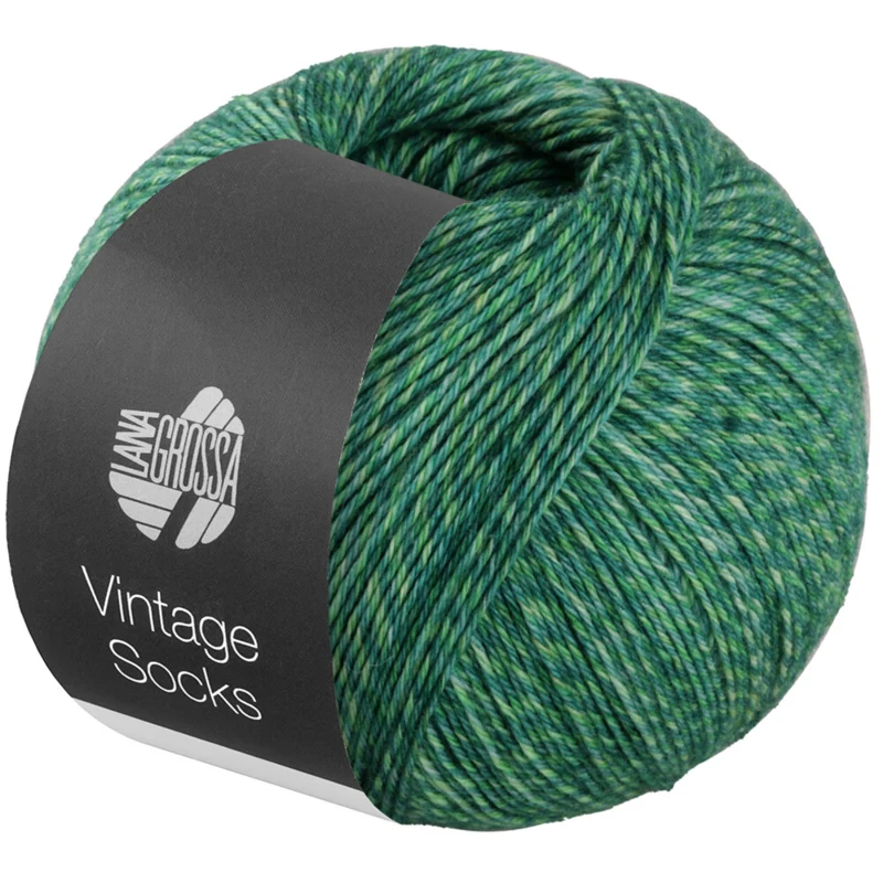 Lana Grossa Vintage Socks 1015 Verde oscuro/verde amarillento/petróleo jaspeado