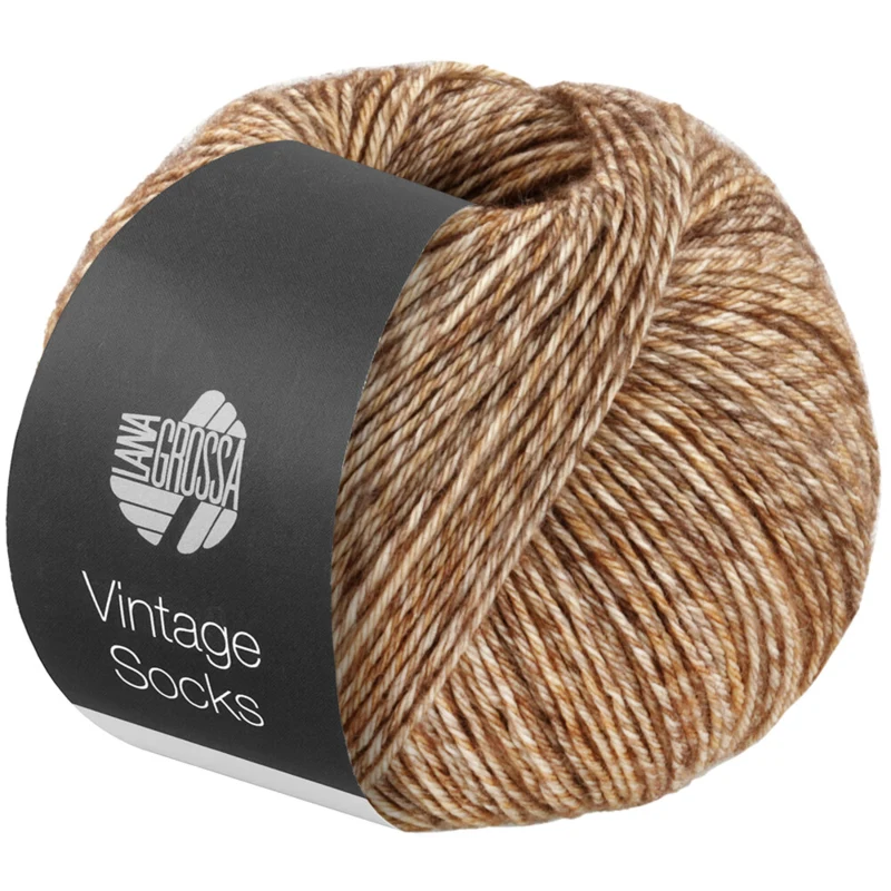 Lana Grossa Vintage Socks 1007 Marrón arena/beige gris/marrón gris jaspeado
