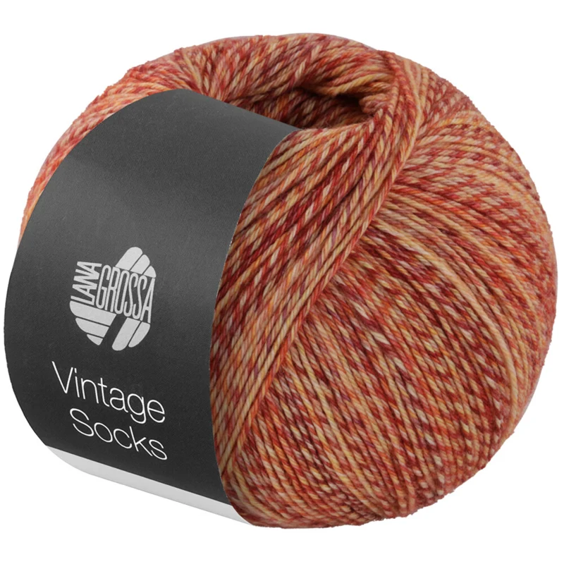 Lana Grossa Vintage Socks 1012 Óxido/rojo oscuro/amarillo/naranja/crema jaspeado