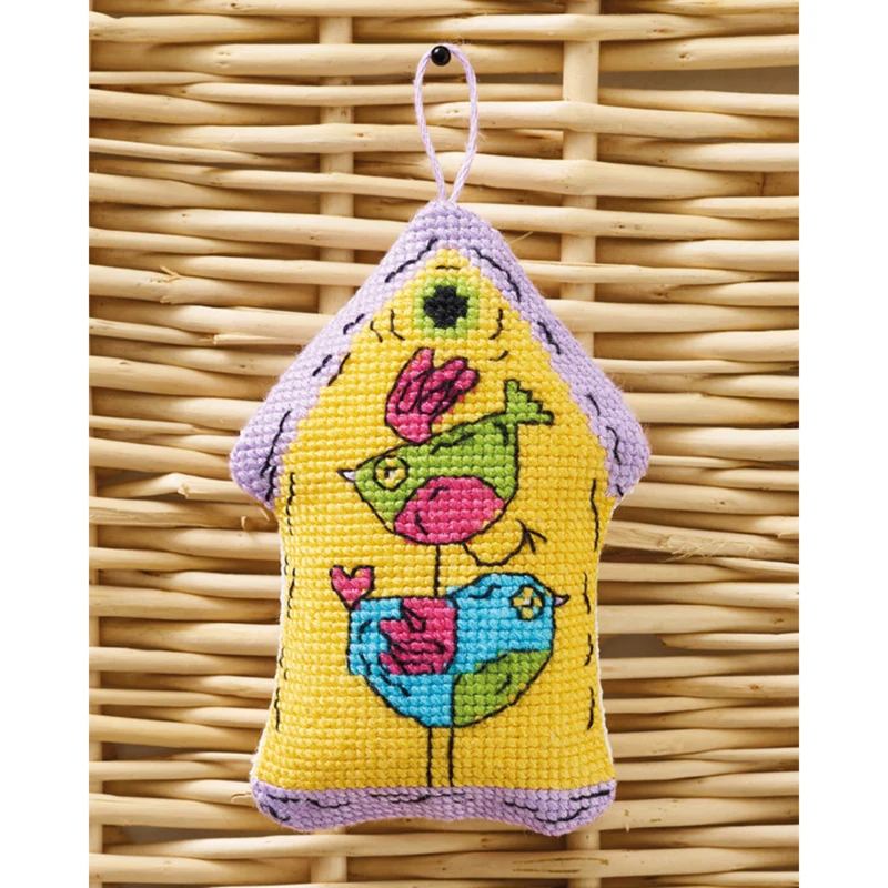 Casa para pájaros amarilla 2 pájaros 7x9cm