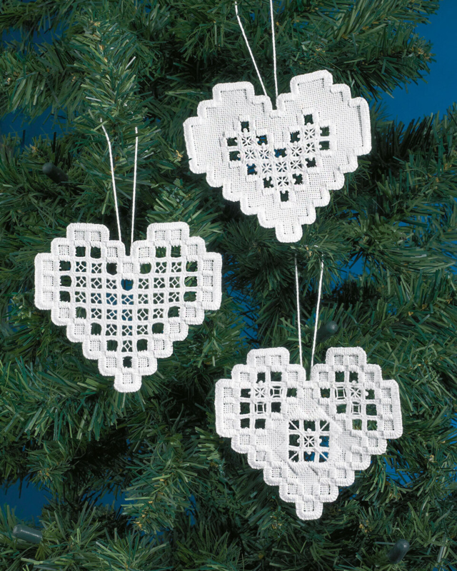 Kit de bordado Hardanger corazones 3 pzas 10 x 10 cm
