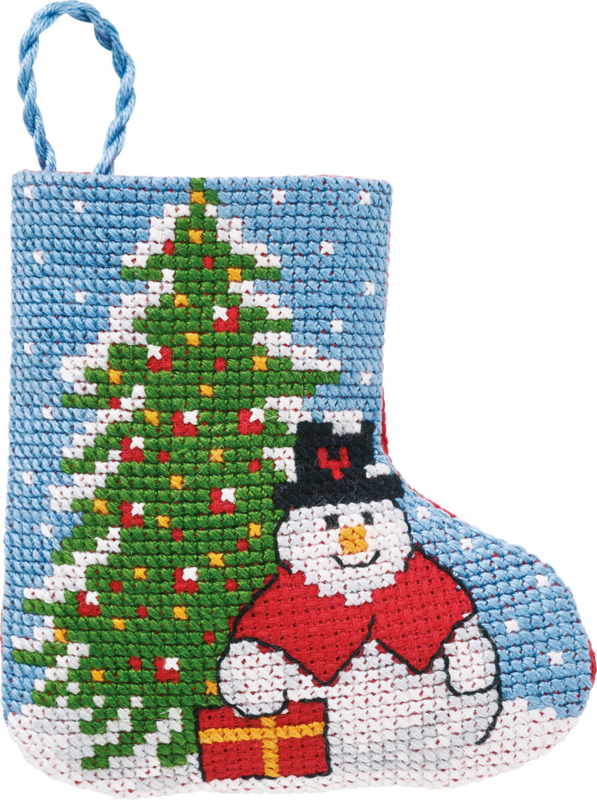 Kit de bordado Grano/muñeco de nieve calcetín de Navidad 7 x 8 cm