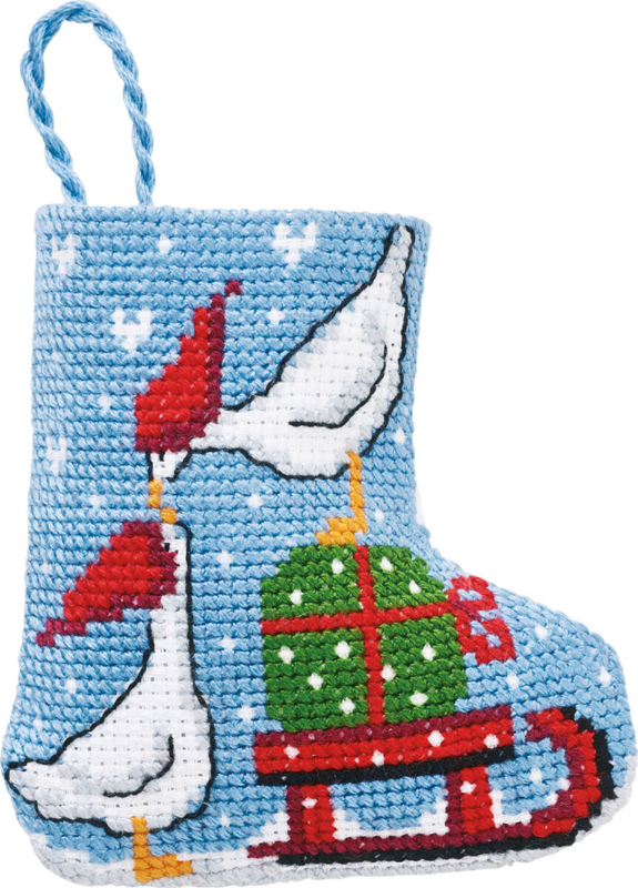 Kit de bordado Calcetín navideño con gansos 7 x 8 cm