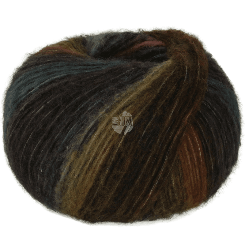 Lana Grossa Bomba 09 Nougat/moca/mora/azul negro/lila grisáceo/verde oliva grisáceo/antracita
