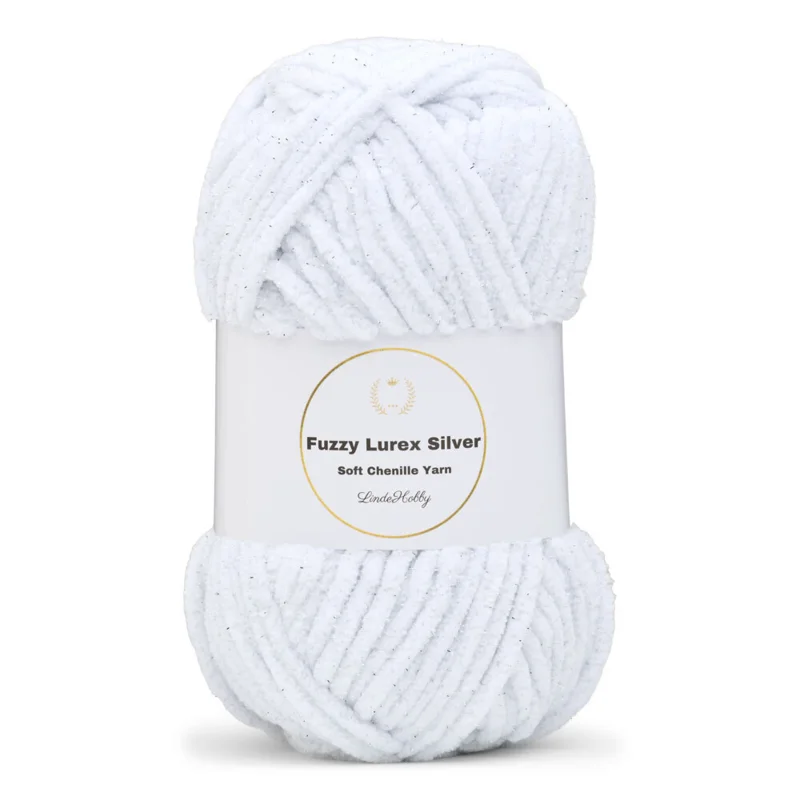 LindeHobby Fuzzy Chenille Silver Lurex 01 Blanco