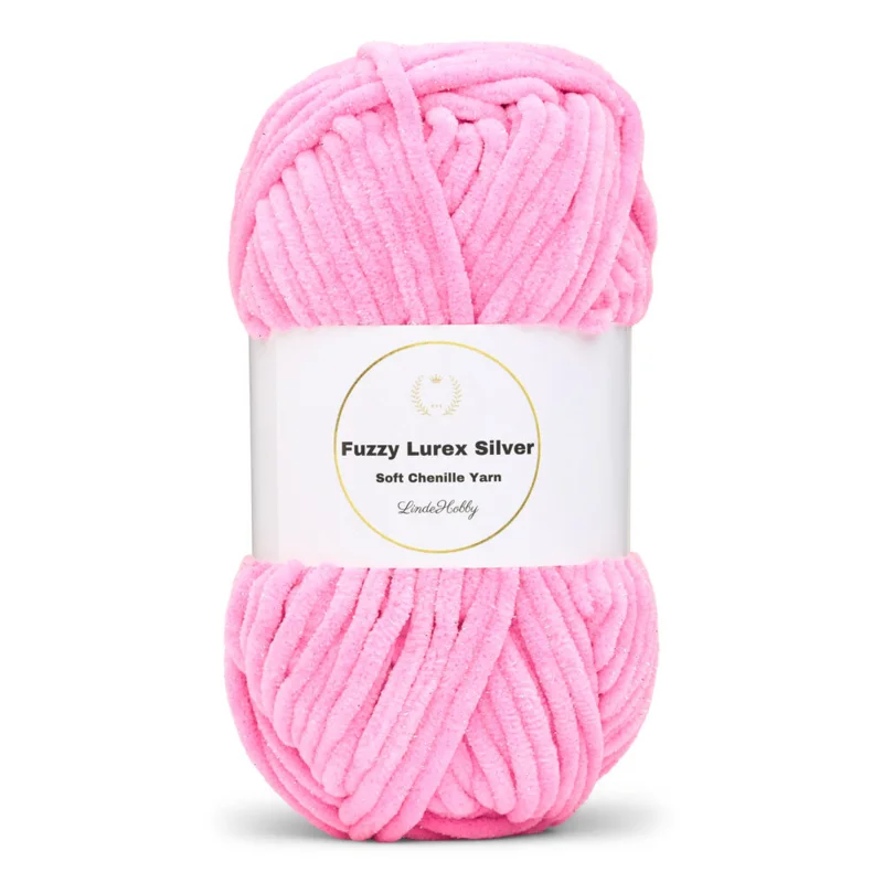 LindeHobby Fuzzy Chenille Silver Lurex 48 Rosa neón claro