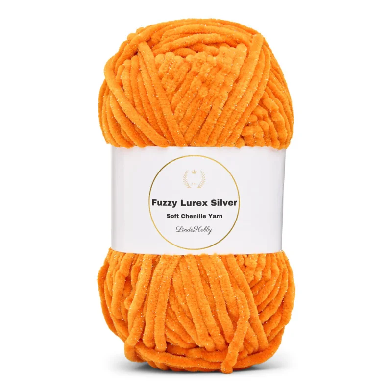 LindeHobby Fuzzy Chenille Silver Lurex 37 Naranja