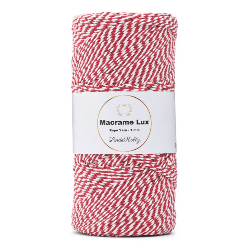 LindeHobby Macrame Lux, Cuerda de macramé, 1 mm 12 Rojo y blanco