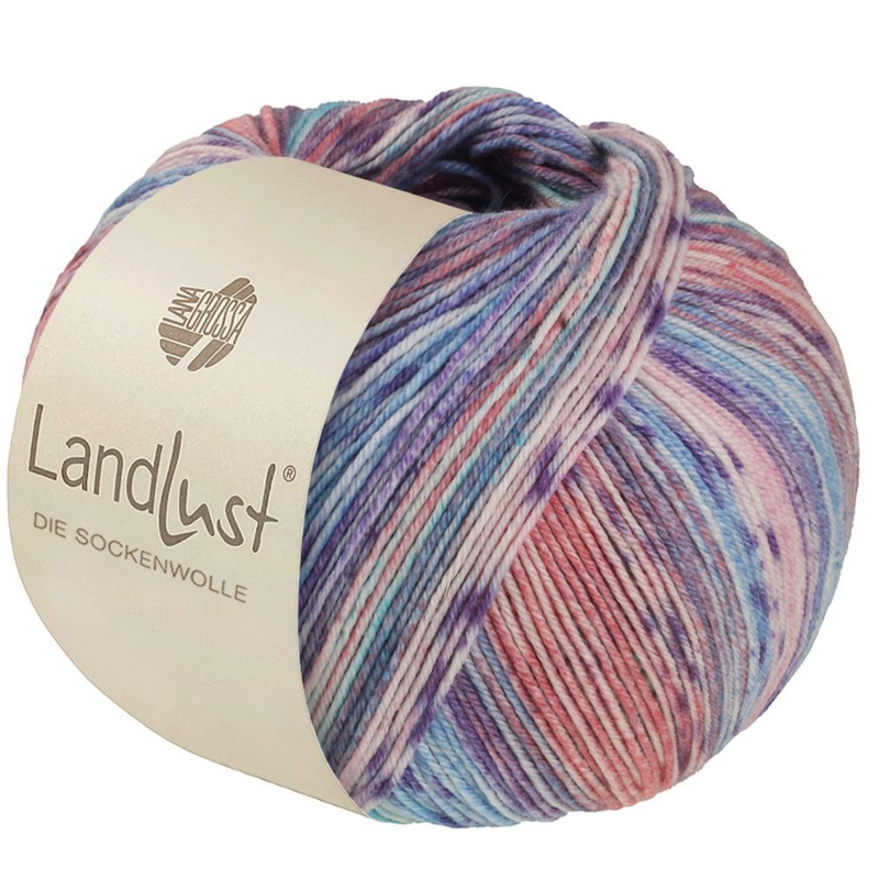 Lana Grossa Landlust die Sockenwolle Seide 334 Turquesa/Azul cielo/Violeta/Rosa/Salmón/Gris-/Rosa claro a rayas