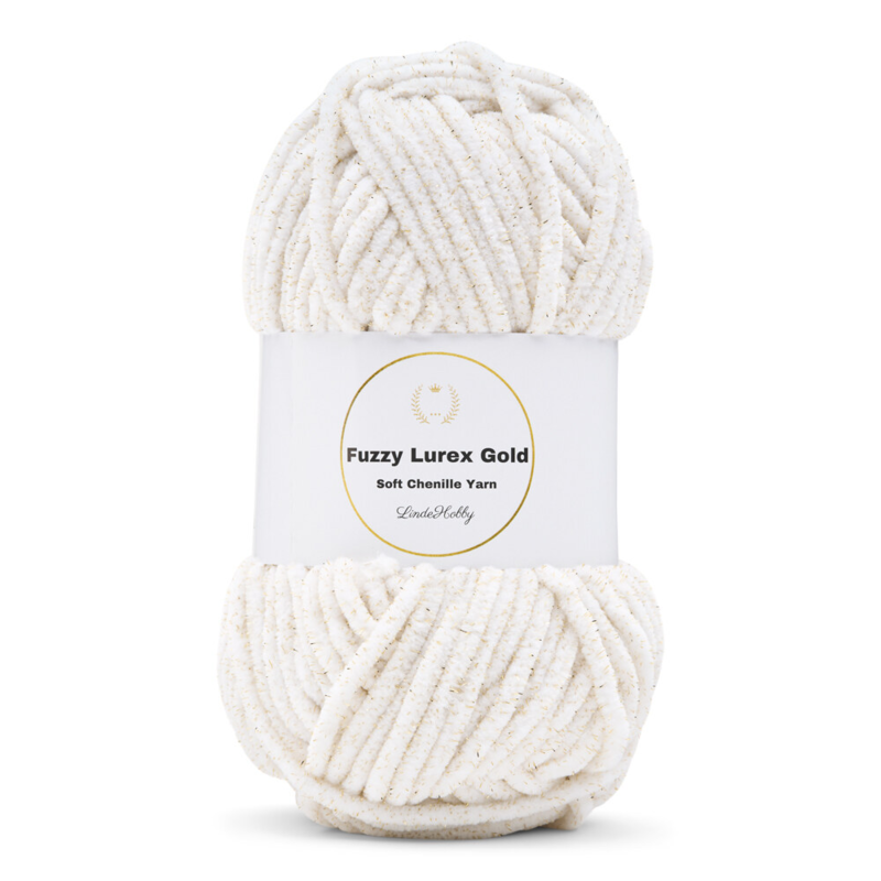 LindeHobby Fuzzy Chenille Gold Lurex 01 Blanco