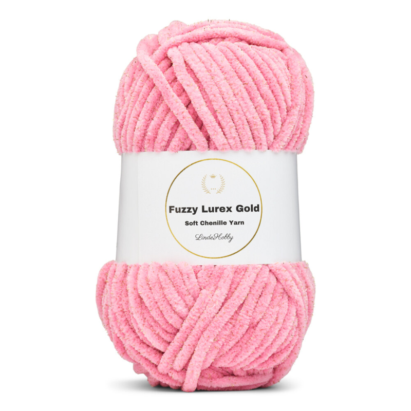LindeHobby Fuzzy Chenille Gold Lurex 14 Rosa oscuro
