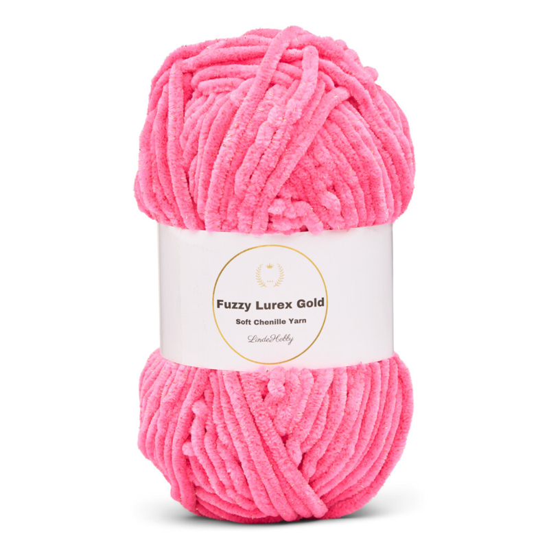 LindeHobby Fuzzy Chenille Gold Lurex 49 Rosa neón