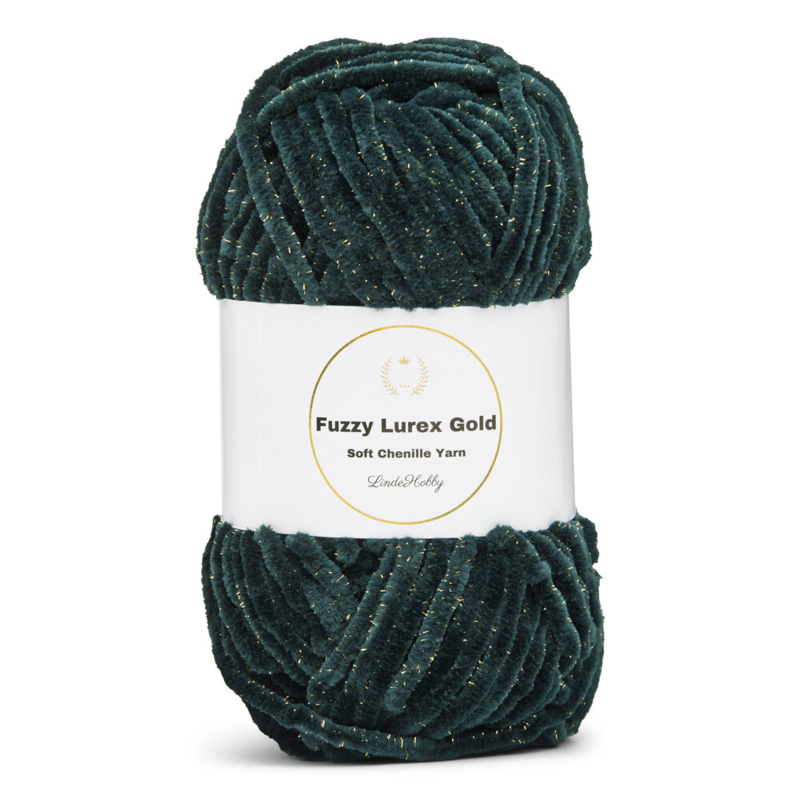 LindeHobby Fuzzy Chenille Gold Lurex 19 Verde oscuro nefrita