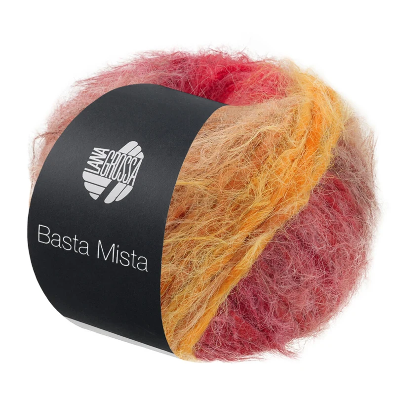 Lana Grossa Basta Mista 124 Marrón grisáceo/camel/amarillo azafrán/naranja/rojo grisáceo/rojo oscuro/rojo