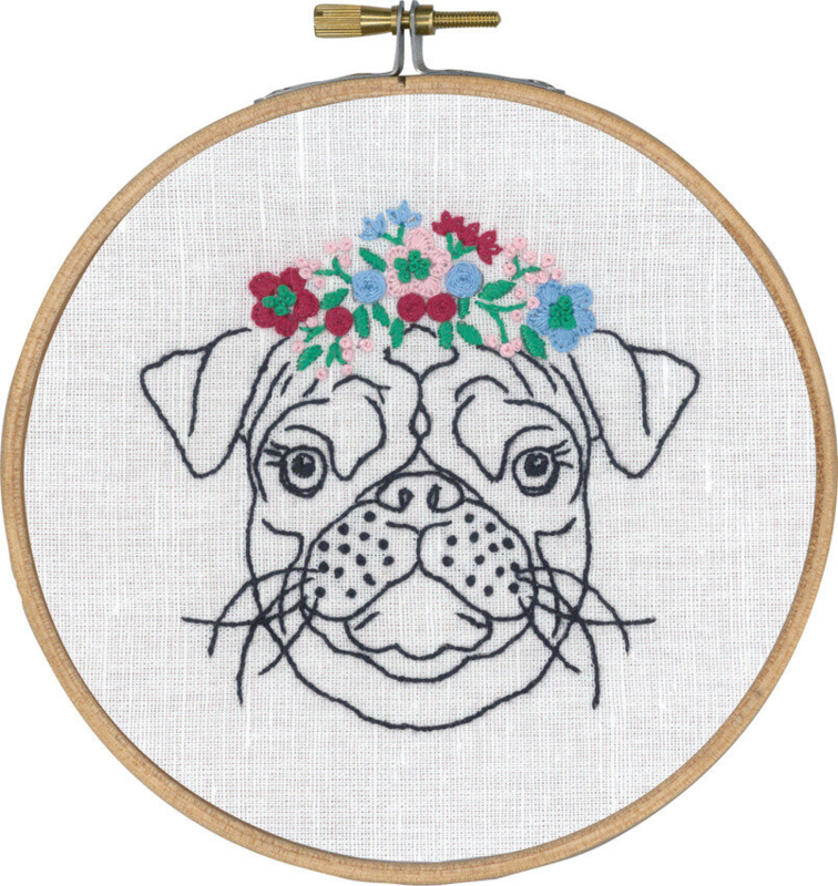 Kit de Bordado Pug con flores m/5810/13 13