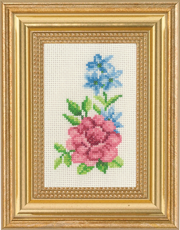 Kit de bordado Rosa y flores azules 9 x 14 cm