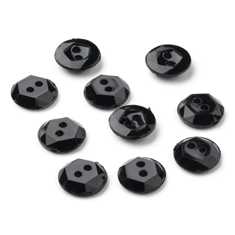 LindeHobby Botones de Cristal, Negro, 12 mm, 10 uds