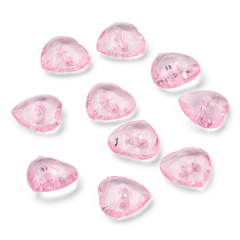 LindeHobby Botones de Cristal, Corazón, Rosa, 12 mm, 10 pcs