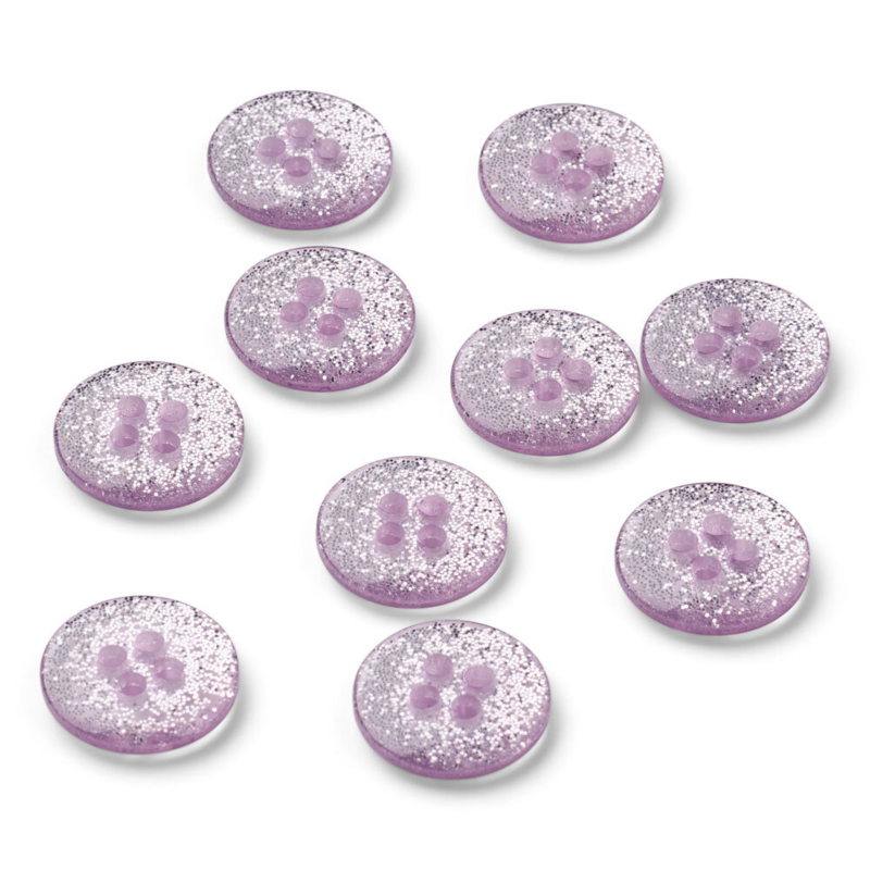 LindeHobby Botones con Purpurina, Morado, 12 mm, 10 uds