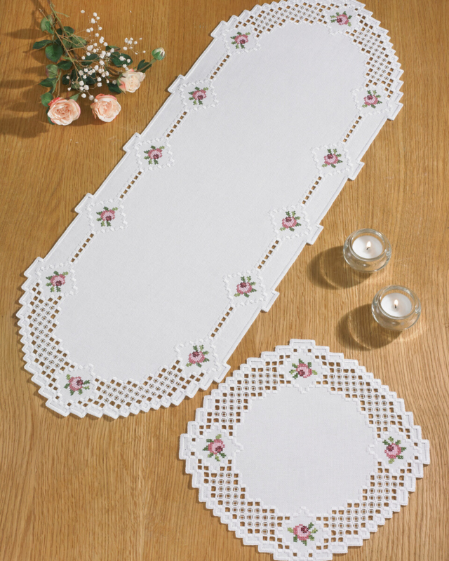 Kit de bordado Hardanger redondo 30 x 79 cm