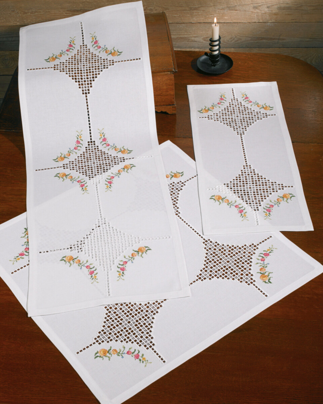Kit de bordado Hardanger con flores 29 x 69 cm