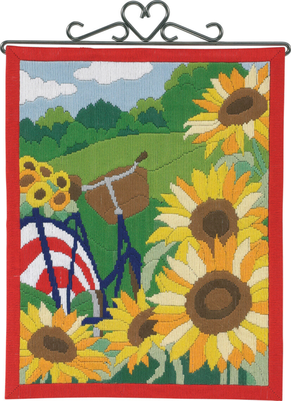 Kit de bordado Girasoles y bicicleta 30 x 38 cm