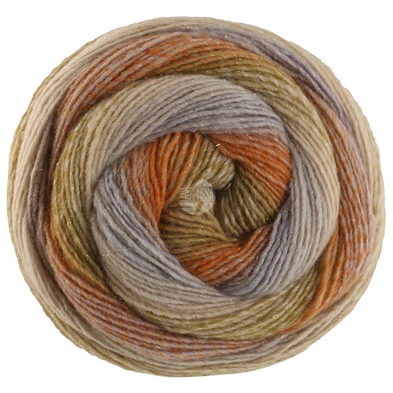 Lana Grossa Gomitolo Gala 4028 Arena/beige grisáceo/óxido/naranja/naranja verdoso/caqui/verde junco/beige claro