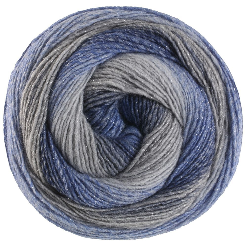 Lana Grossa Gomitolo Gala 4030 Gris ratón/gris/azul acero/azul marino/azul zafiro/gris claro
