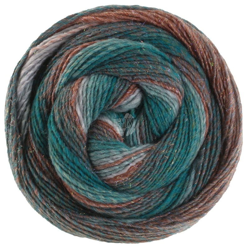 Lana Grossa Gomitolo Gala 4036 Marrón/petróleo/verde mar/verde grisáceo/gris claro