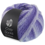 Lana Grossa Cosy Socks Soft Stripes 101 Azul violeta/violeta azul/violeta claro/blanco