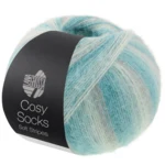 Lana Grossa Cosy Socks Soft Stripes 110 Gris claro/menta/turquesa menta/turquesa/petróleo claro