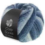 Lana Grossa Cosy Socks Soft Stripes 106 Negro azul/gris azul/azul humo/azul blanco