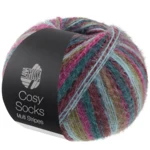 Lana Grossa Cosy Socks Multi Stripes 158 Petróleo/fucsia oscuro/oliva/turquesa menta/rojo oscuro