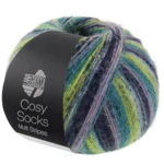 Lana Grossa Cosy Socks Multi Stripes 157 Lavanda/petróleo/verde mayo/turquesa/azul noche