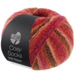 Lana Grossa Cosy Socks Multi Stripes 159 Rojo/fucsia/naranja/marrón oscuro/salmón