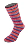 Lana Grossa Cosy Socks Multi Stripes 156 Azul violeta/rojo vino/calabaza/rosa/verde gris