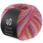 Lana Grossa Cosy Socks Multi Stripes 152 Rojo tulipán/azul violeta/rosa salmón/rosa/verde claro