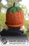 Extra 0-966 Sweet Pumpkin by DROPS Design — Gorro de calabaza: 0/6 meses, 1, 2/4, 5/6 y 7/8 años; cabeza: 42, 45, 48, 50 y 52 cm. Agujas de doble punta de 2 mm para el tallo y circular de 40 cm de 3,5 mm. — 3