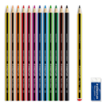 STAEDTLER Noris Club Lápices de Colores + Lápiz y Goma de Borrar, 12 + 2 piezas