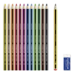 STAEDTLER Noris Club Lápices de Colores + Lápiz y Goma de Borrar, 12 + 2 piezas – Contenido