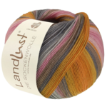 Lana Grossa Landlust Die Sockenwolle 132 Naranja/Yema de huevo/Naranja salmón/Gris/Beige grisáceo/Rosa pálido/Rosa/Clavel/Gris claro a rayas